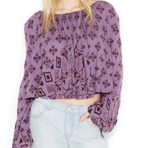 Free people long sleeve flowy boho crop top size XS - Picture 1 of 7